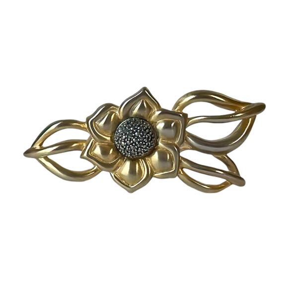 1990s JJ Jonette Mixed Metal Satin Gold Plate Flower Vintage Figural Pin Brooch - Picture 1 of 3